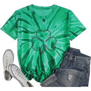 Women Shamrock Clover Print Shirts Lucky Love Short Sleeve Tops Gift T-Shirt